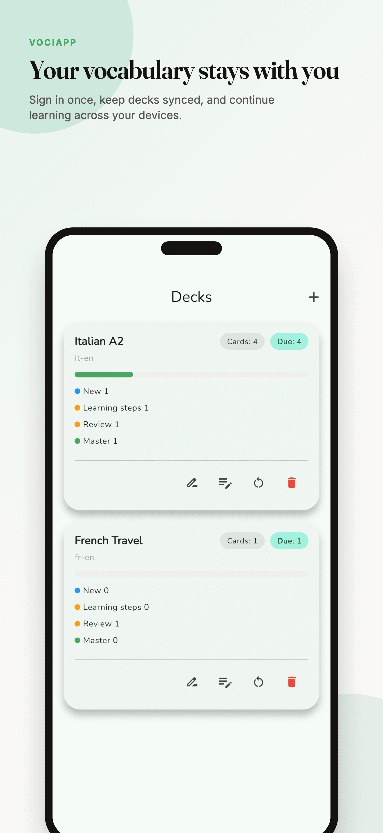 VociApp deck list synced across devices